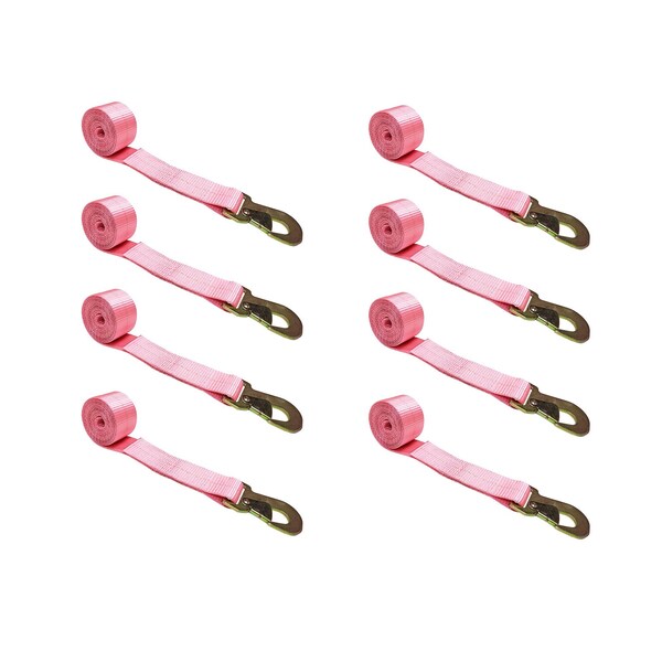 2" x 10' Wheel Lasso Lift Strap w/ Flat Snap Hook Tow Dolly Pink, 8PK